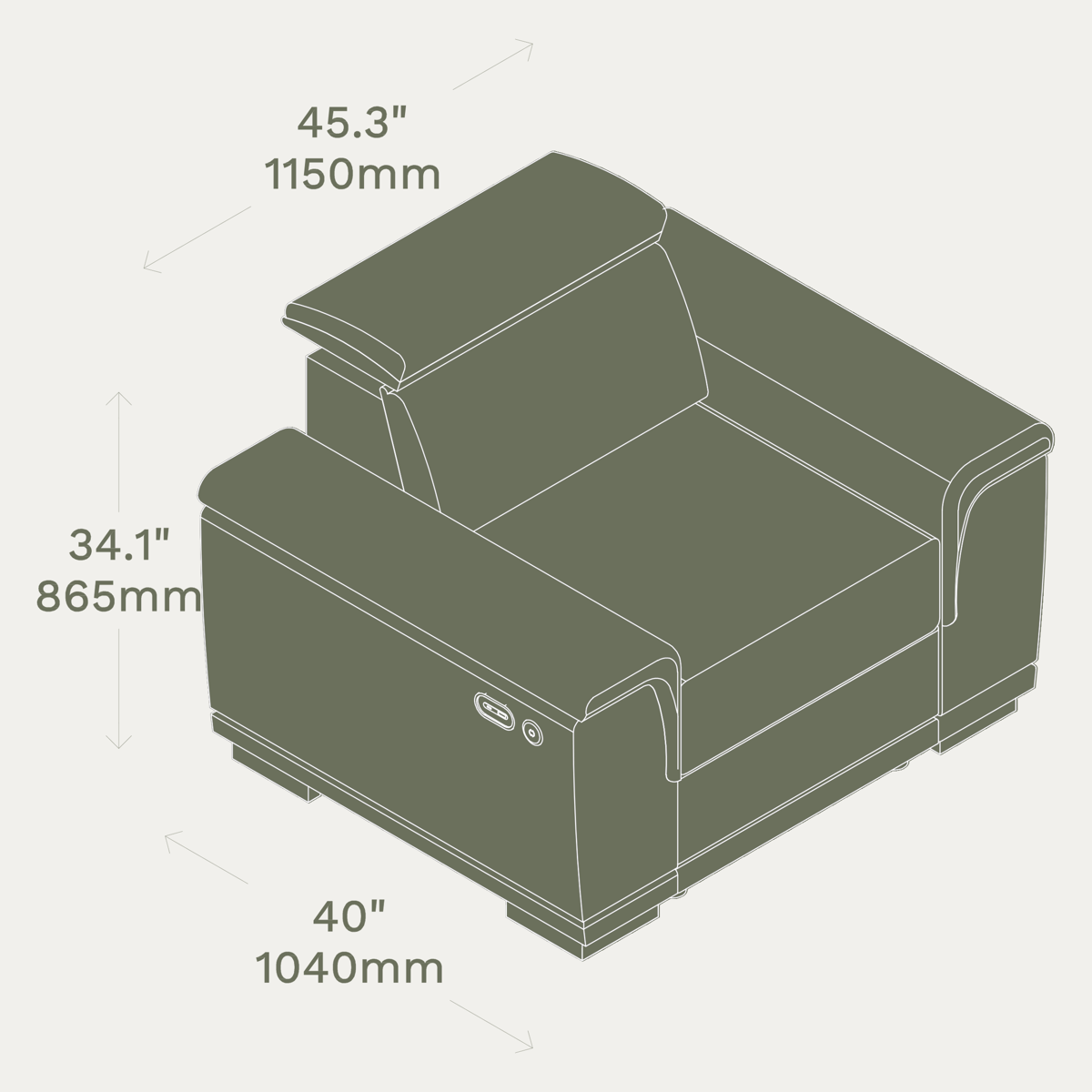 Essential 1 Seater Storage Chair dimensions