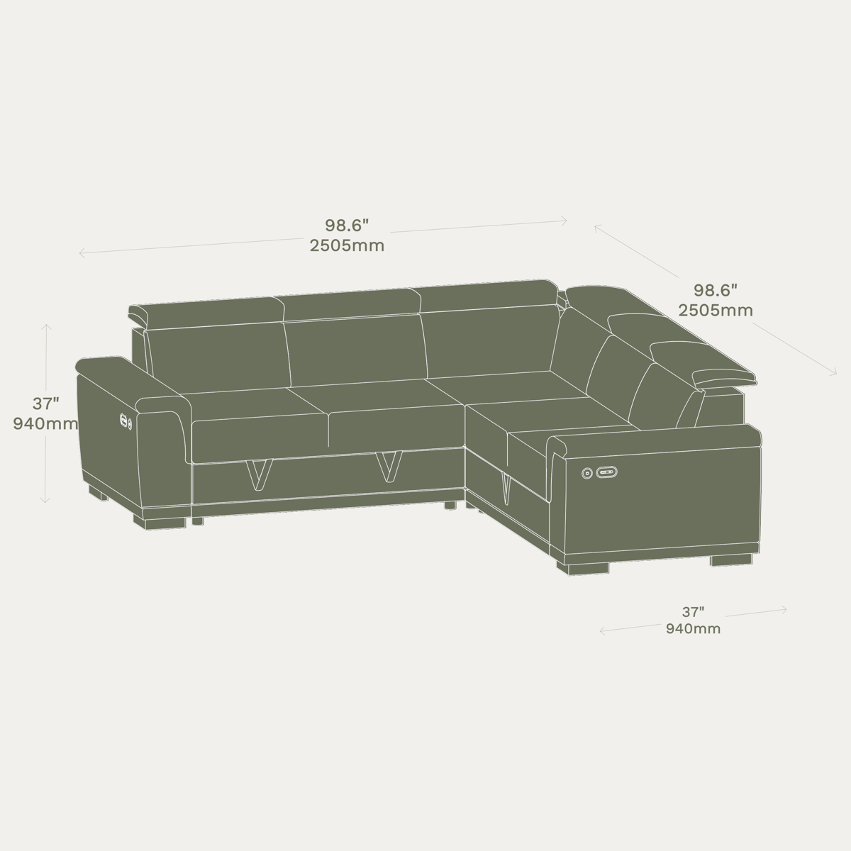 Essential 4 Seater Sleep Sectional (corner loveseat-storage) dimensions