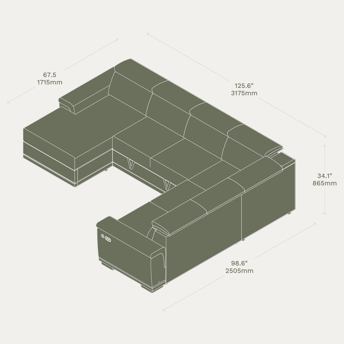 Essential 4 Seater Sleep Sectional (two chaise) dimensions