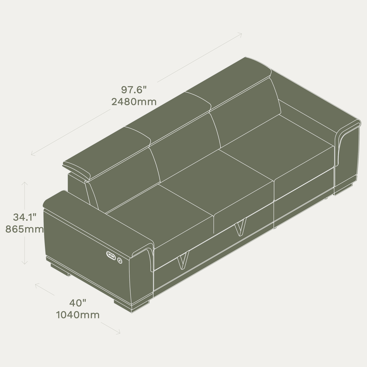 Essential 3 Seater Sleep Sofa dimensions
