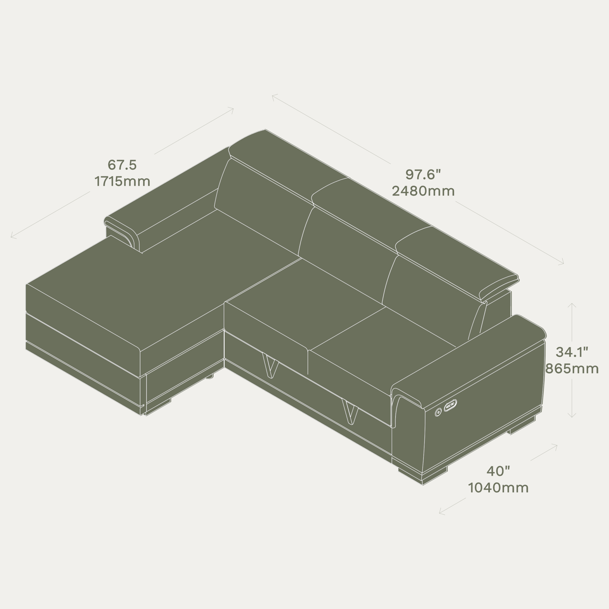 Essential 3 Seater Sleep Sectional dimensions