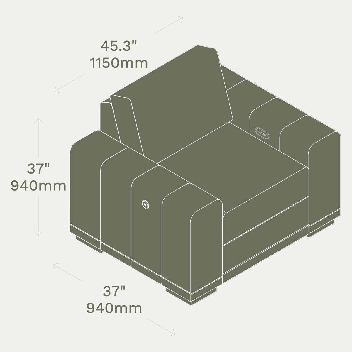 Reverie 1 Seater Storage Chair dimensions