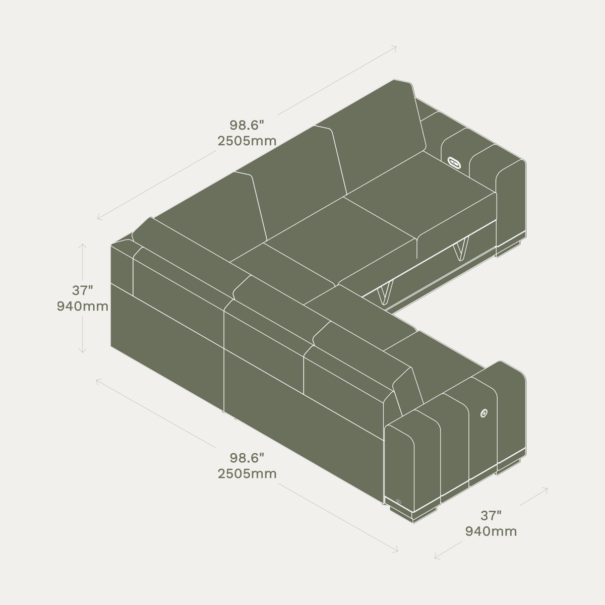 Reverie 4 Seater Sleep Sectional (corner loveseat-storage) dimensions