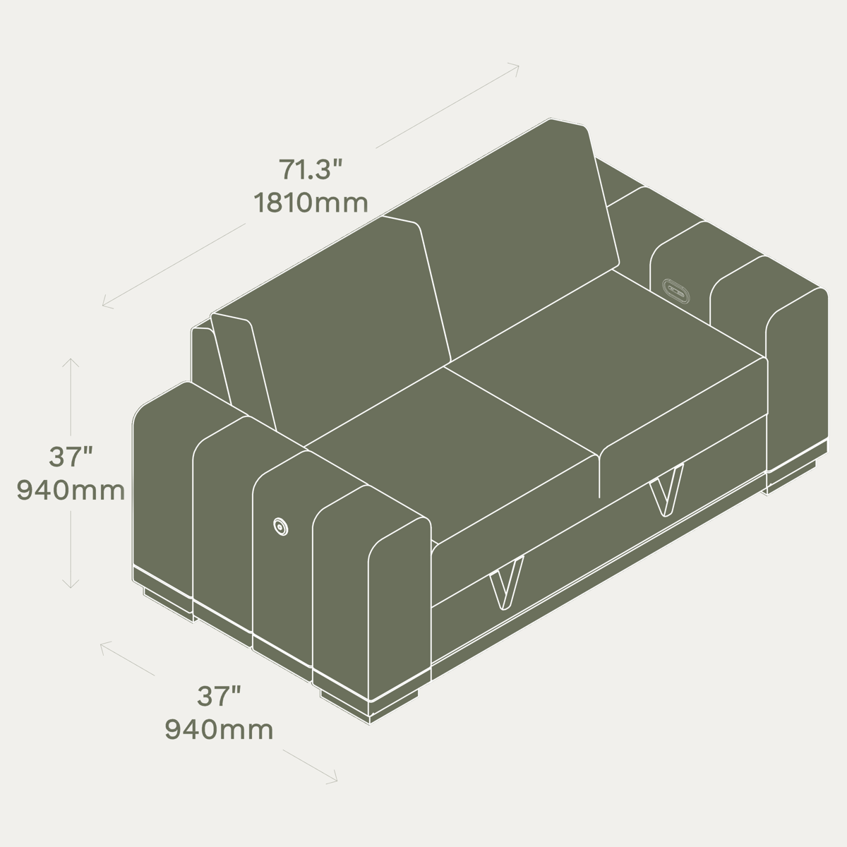 Reverie 2 Seater Sleep Loveseat dimensions