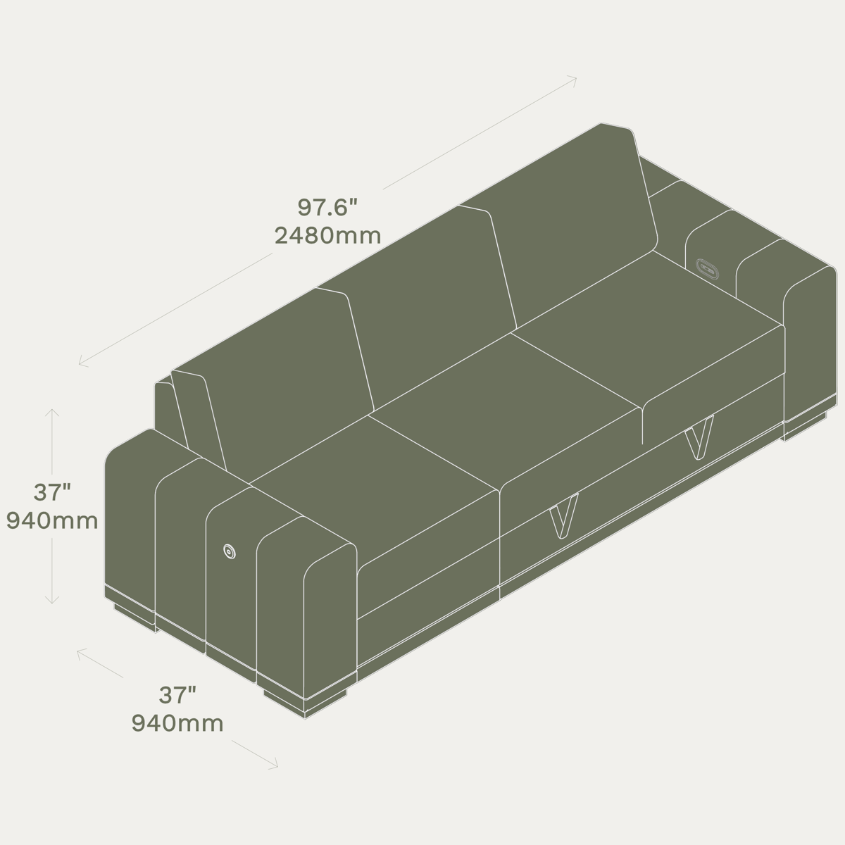 Reverie 3 Seater Sleep Sofa dimensions